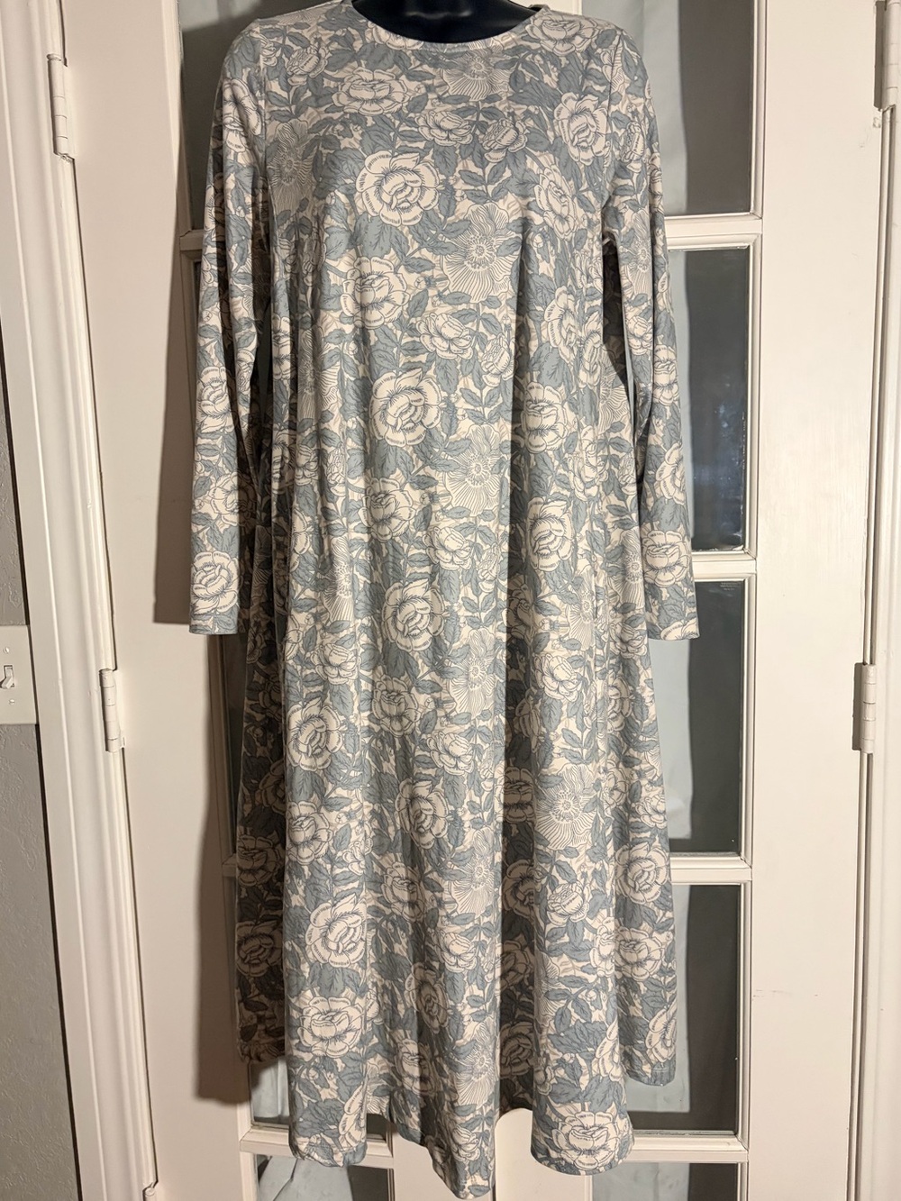 Dainty Jewells Blue and Cream Floral Long-Sleeve Swing Dress